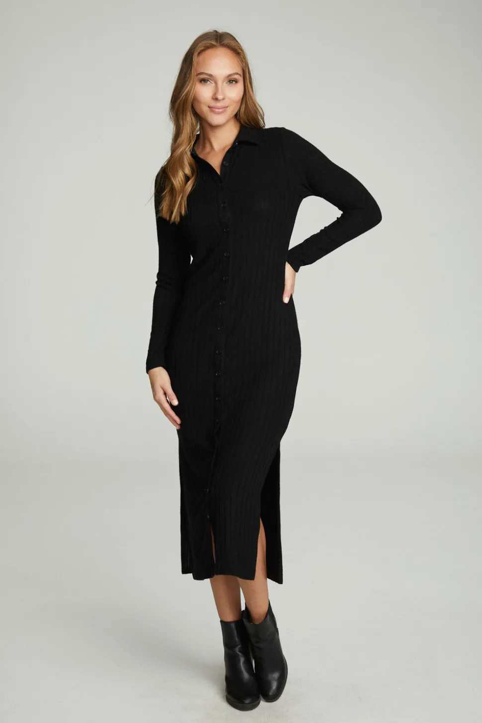 Chaser Brand Long Sleeve Button Down Collar Dress Discount
