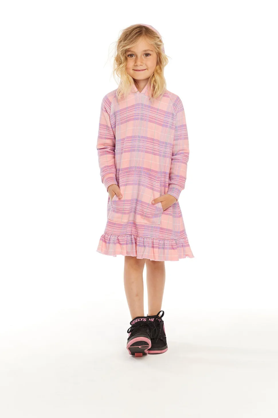 Chaser Brand Long Sleeve Cotton Candy Plaid Dress Cheap