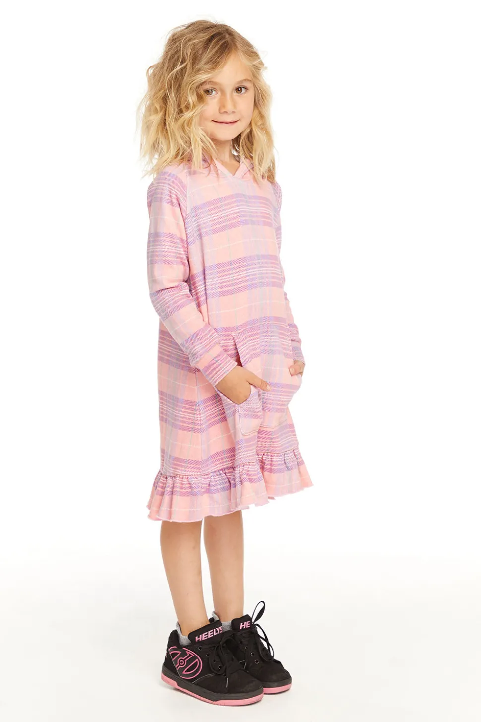 Chaser Brand Long Sleeve Cotton Candy Plaid Dress Cheap