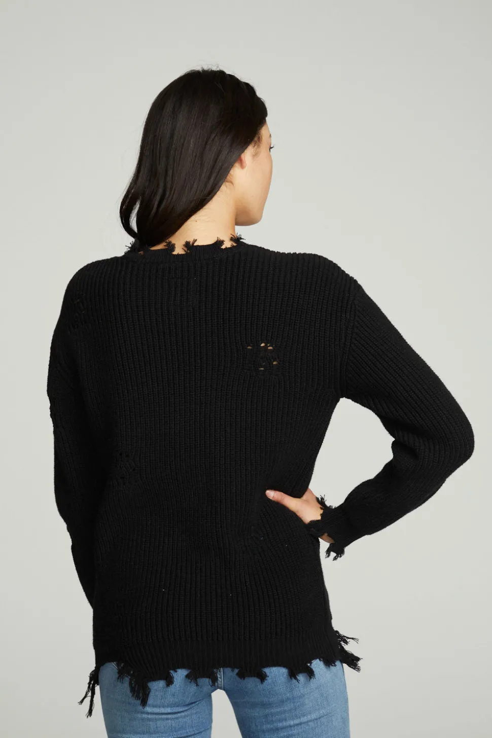 Chaser Brand Long Sleeve Crew Neck Deconstructed Sweater Pullover Fashion