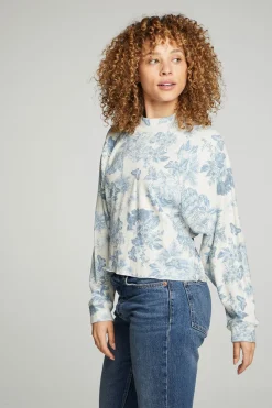 Chaser Brand Long Sleeve Cropped Mock Neck Raglan Tee Cheap