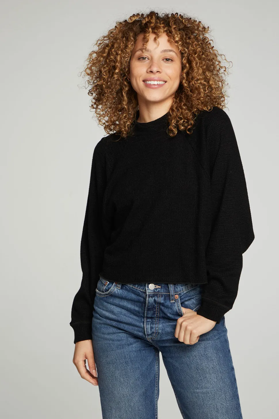 Chaser Brand Long Sleeve Cropped Mock Neck Raglan Tee Outlet