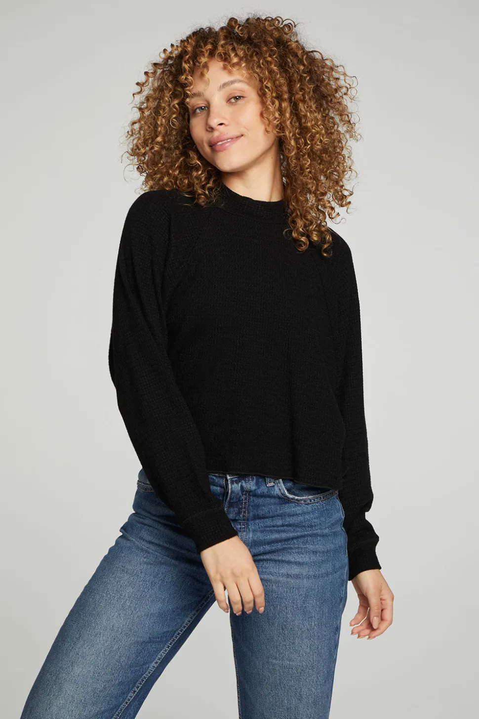 Chaser Brand Long Sleeve Cropped Mock Neck Raglan Tee Outlet