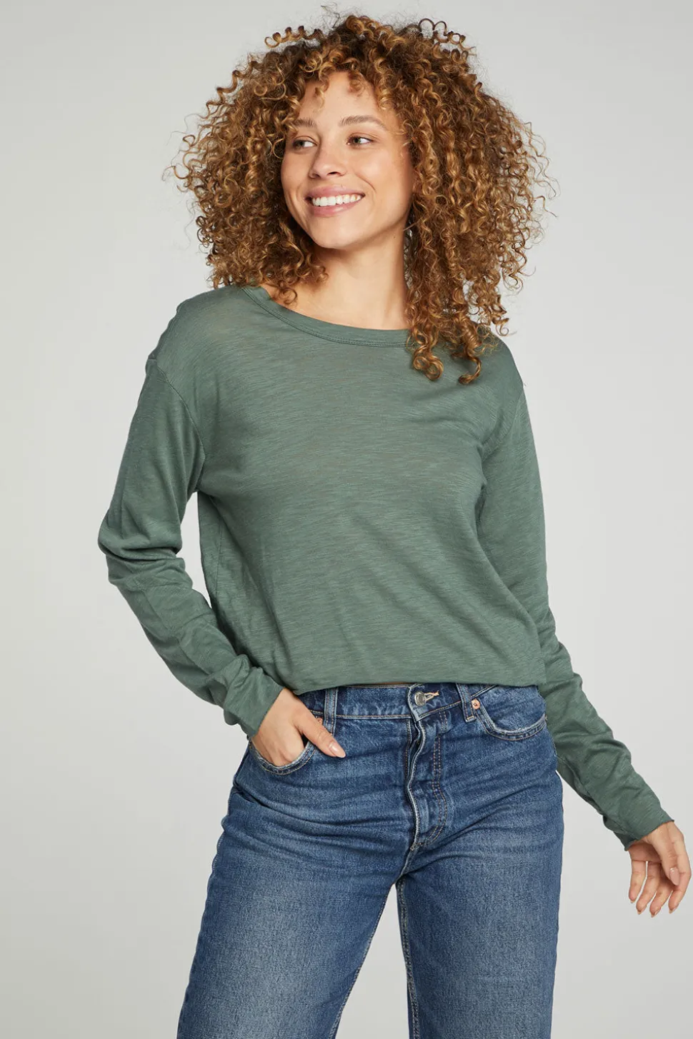 Chaser Brand Long Sleeve Cropped Tee Hot