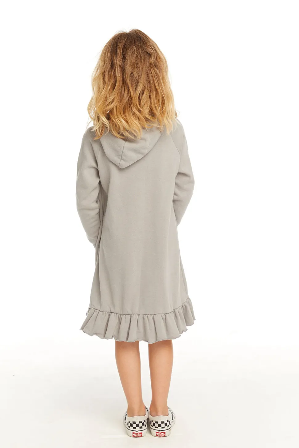 Chaser Brand Long Sleeve Gravel Grey Hooded Ruffle Hem Dress Outlet