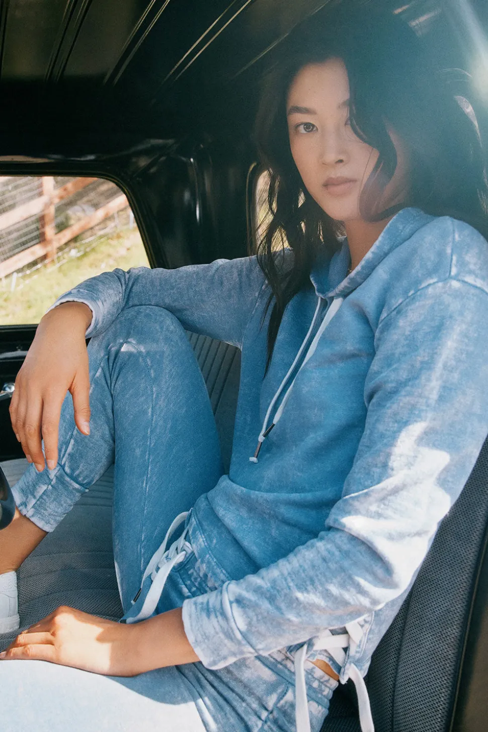 Chaser Brand Long Sleeve Hoodie With Lace Up Sides Discount
