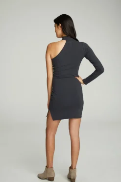 Chaser Brand Long Sleeve One Shoulder Mock Neck Dress With Side Slit Sale