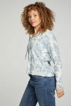 Chaser Brand Long Sleeve Semi Cropped Zip Front Hoodie Best Sale