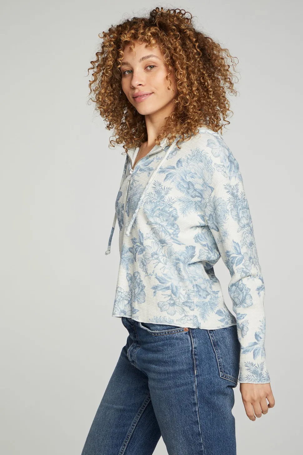 Chaser Brand Long Sleeve Semi Cropped Zip Front Hoodie Best Sale