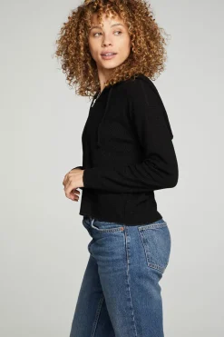 Chaser Brand Long Sleeve Semi Cropped Zip Front Hoodie Clearance