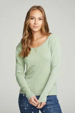Chaser Brand Long Sleeve Shirred V-back Tee Best Sale