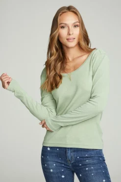 Chaser Brand Long Sleeve Shirred V-back Tee Best Sale