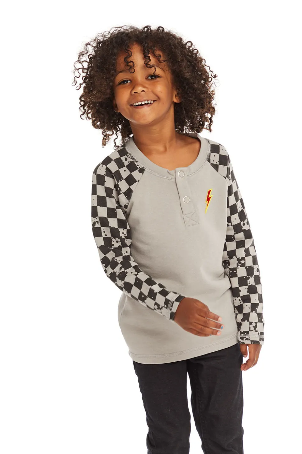 Chaser Brand Long Sleeve Splatter Checker Raglan Button Up Henley Fashion