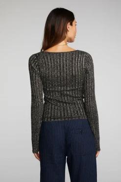 Chaser Brand Lurex Rib Knit Long Sleeve Top With Open Keyhole Online