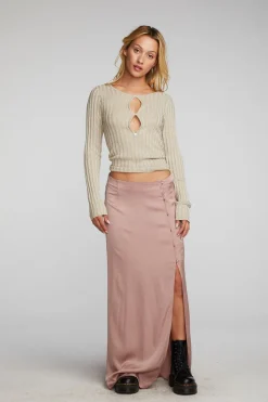 Chaser Brand Lurex Rib Knit Long Sleeve Top With Open Keyhole Outlet