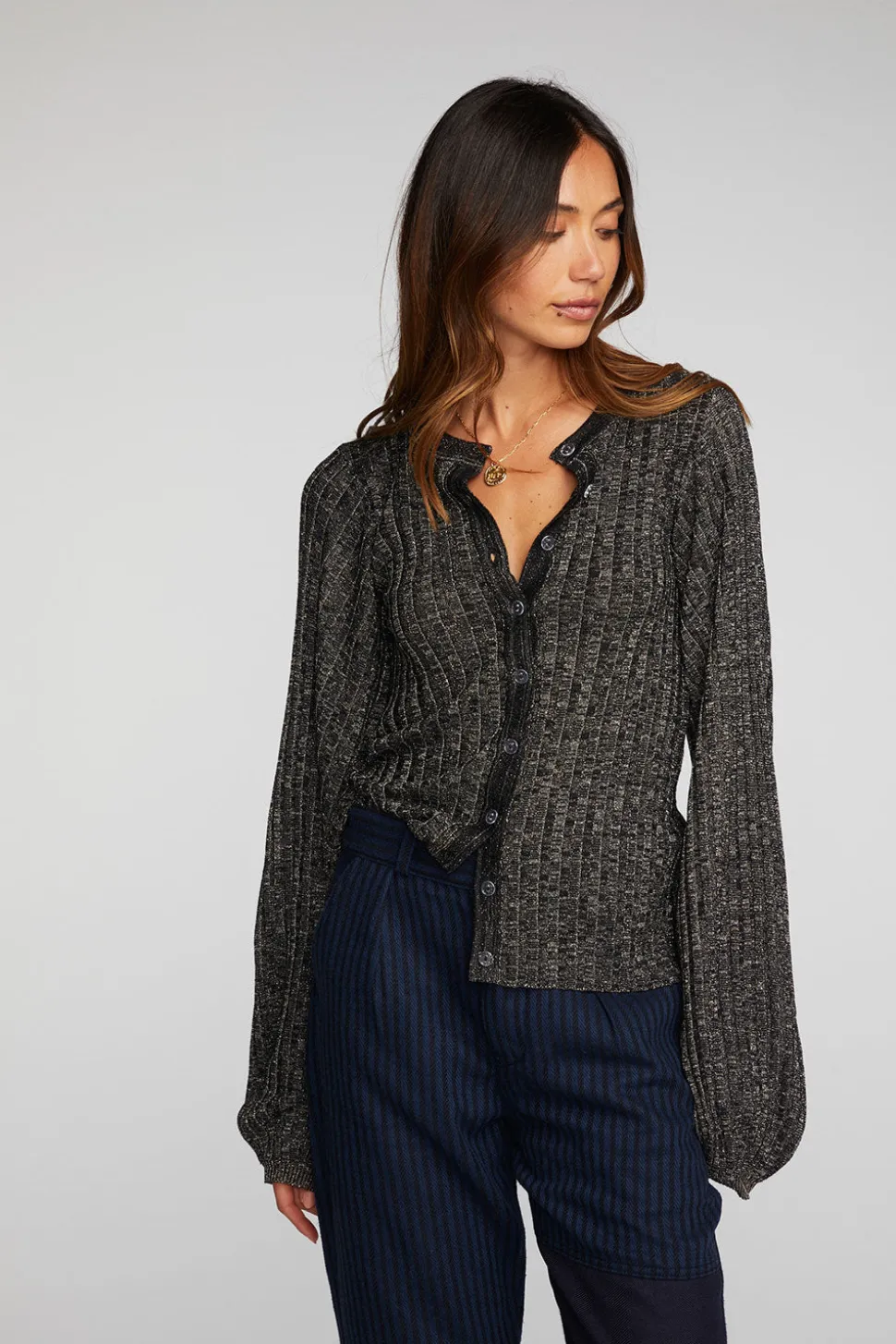 Chaser Brand Lurex Rib Knit Long Sleeve Tunic Discount