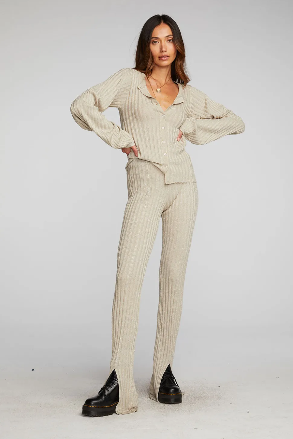 Chaser Brand Lurex Rib Knit Long Sleeve Tunic Best