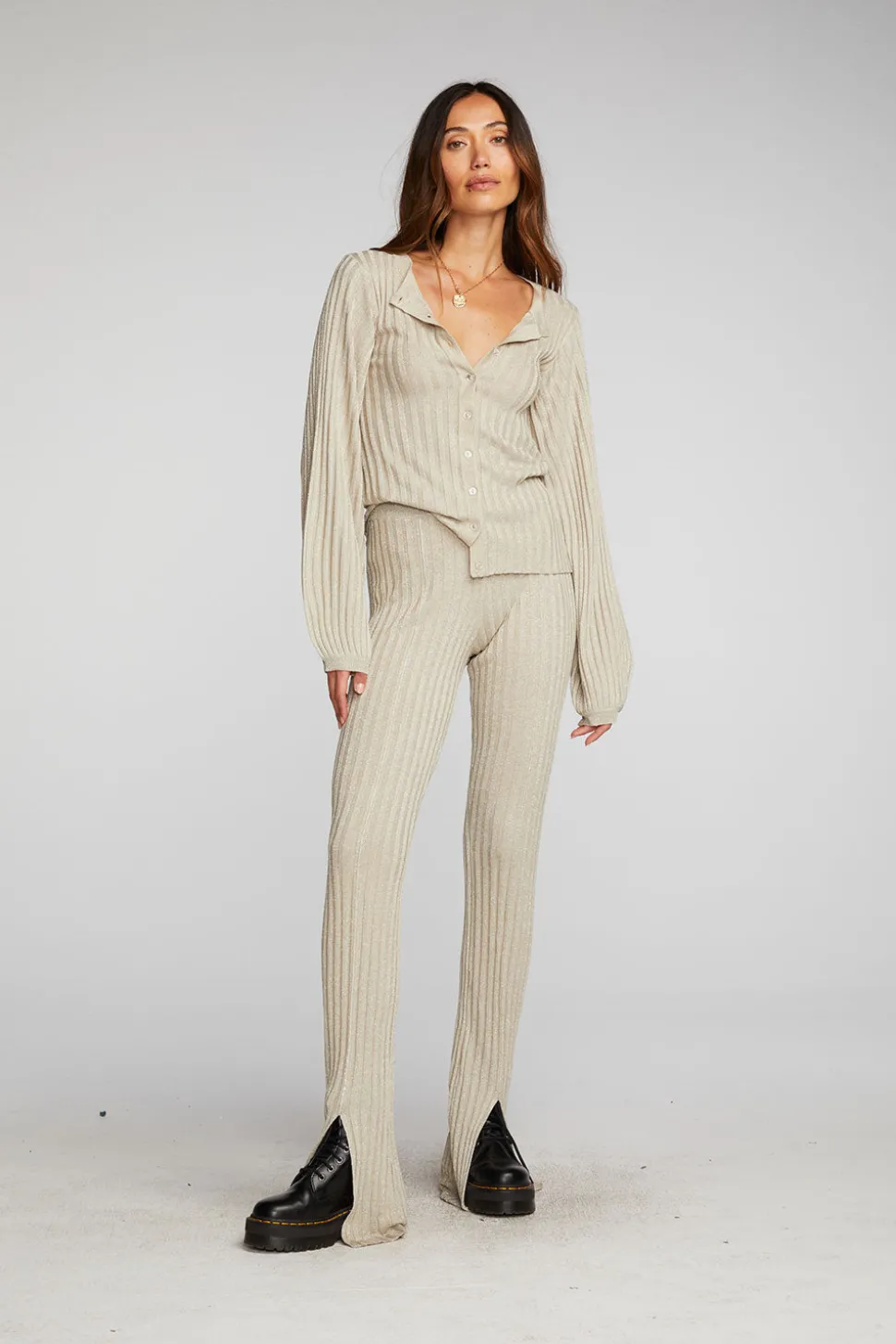 Chaser Brand Lurex Rib Knit Long Sleeve Tunic Best