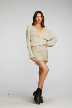 Chaser Brand Lurex Rib Knit Mini Dress With Shirring Flash Sale