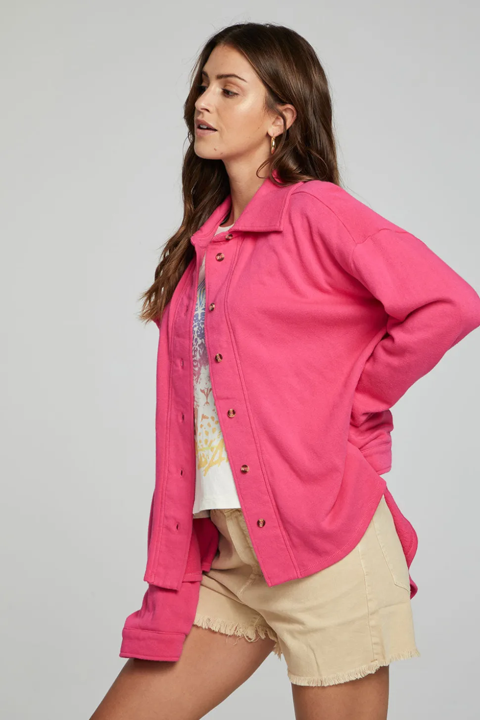 Chaser Brand Malone Button Down - Fuchsia Cheap