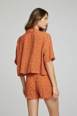 Chaser Brand Marine Crop Button Down - Tigerlily Floral Print Flash Sale
