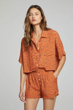 Chaser Brand Marine Crop Button Down - Tigerlily Floral Print Flash Sale