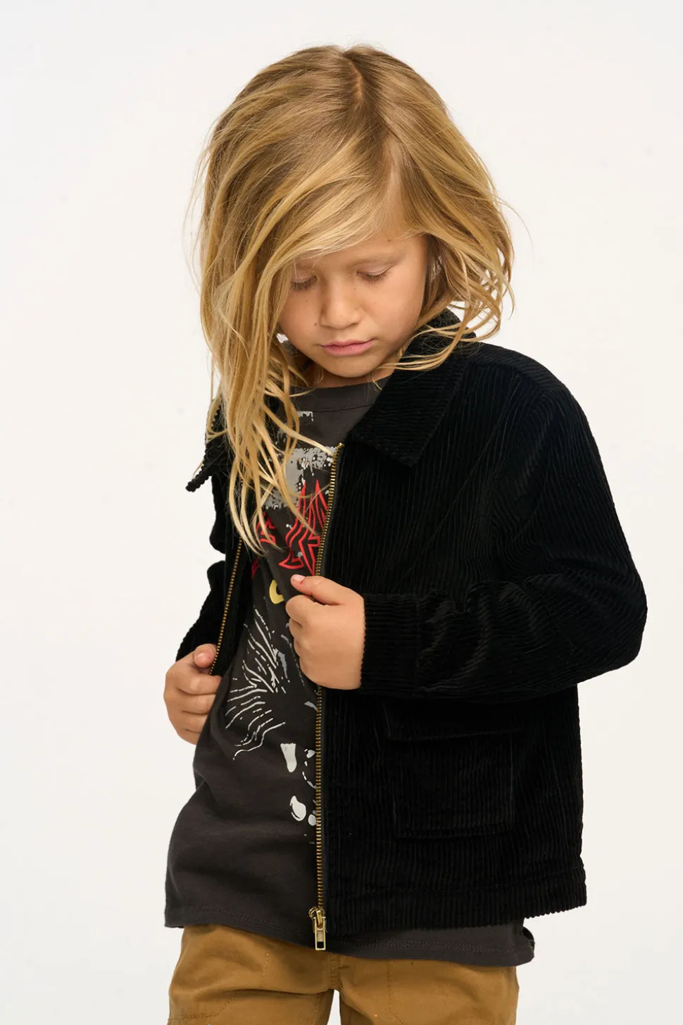 Chaser Brand Martin Raven Black Zip Up Corduroy Jacket Fashion