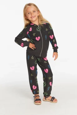 Chaser Brand Neon Heart & Smiles Girls Zip-up Hoodie Fashion