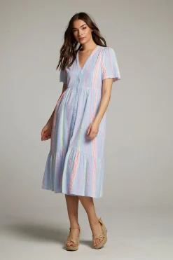 Chaser Brand Orange South West Beach Stripe Midi Dress Cheap