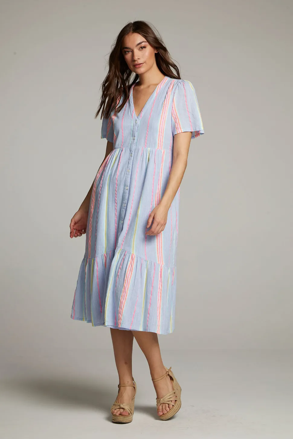 Chaser Brand Orange South West Beach Stripe Midi Dress Cheap