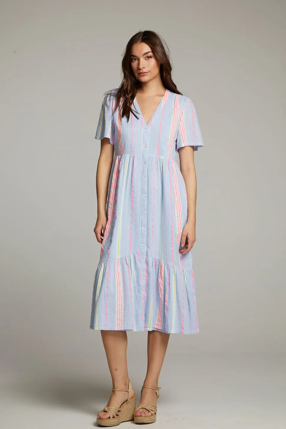 Chaser Brand Orange South West Beach Stripe Midi Dress Cheap