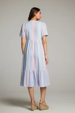 Chaser Brand Orange South West Beach Stripe Midi Dress Cheap