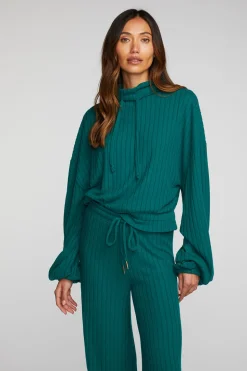 Chaser Brand Poor Boy Rib Knit Cropped Pullover With Elastic Waist & Sleeve Discount