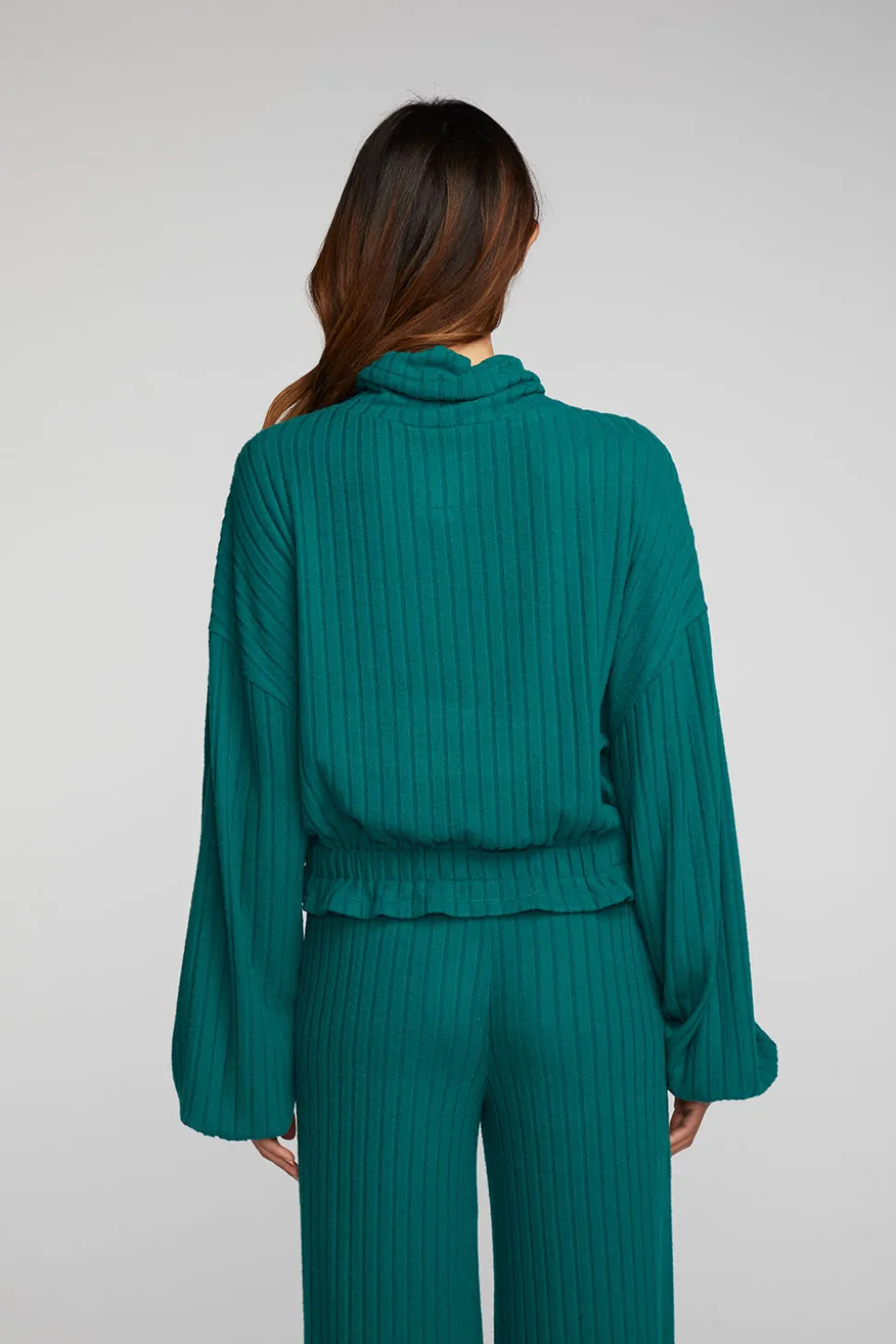 Chaser Brand Poor Boy Rib Knit Cropped Pullover With Elastic Waist & Sleeve Discount