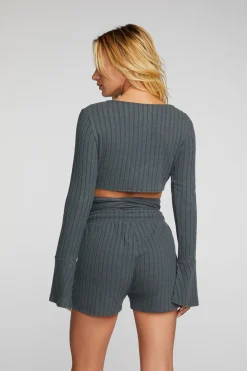 Chaser Brand Poor Boy Rib Long Sleeve Wrap Top Hot