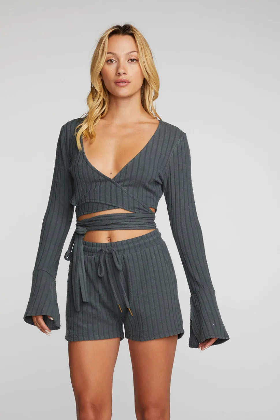 Chaser Brand Poor Boy Rib Long Sleeve Wrap Top Hot