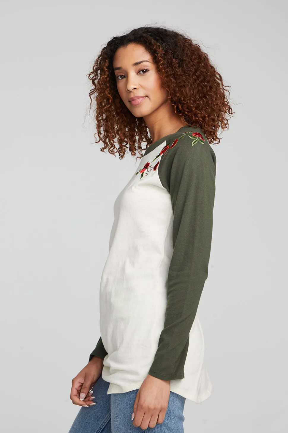 Chaser Brand Poppy Embroidery Football Long Sleeve Outlet