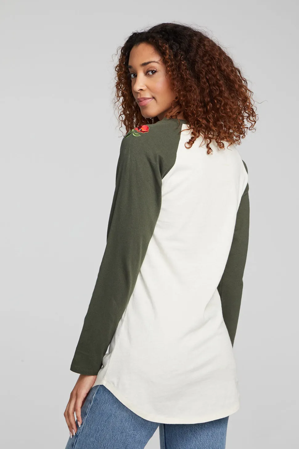 Chaser Brand Poppy Embroidery Football Long Sleeve Outlet