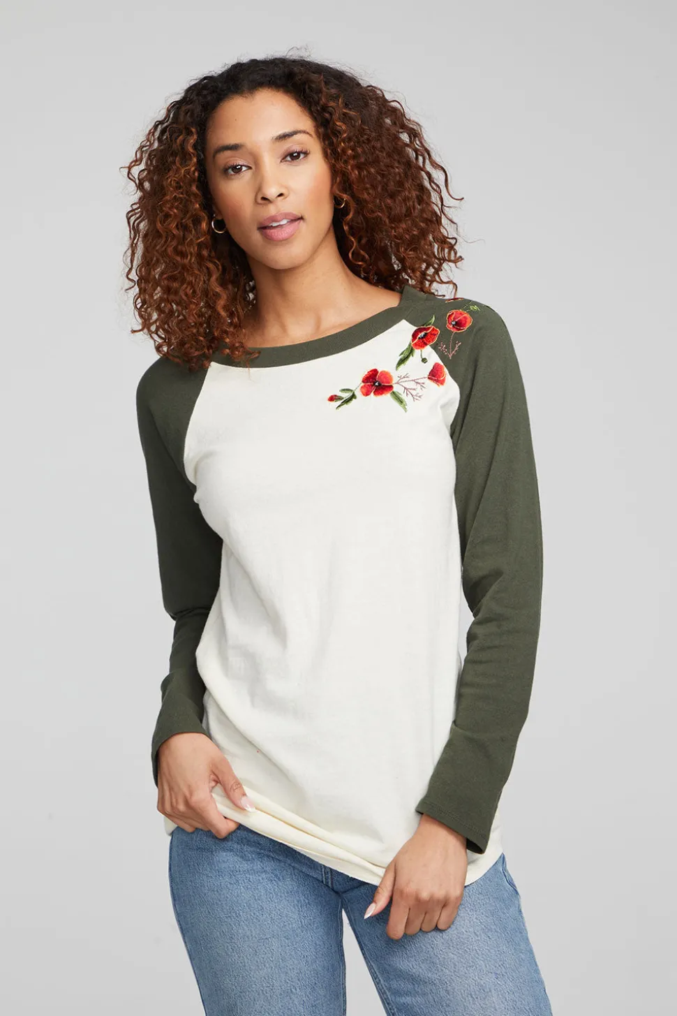 Chaser Brand Poppy Embroidery Football Long Sleeve Outlet