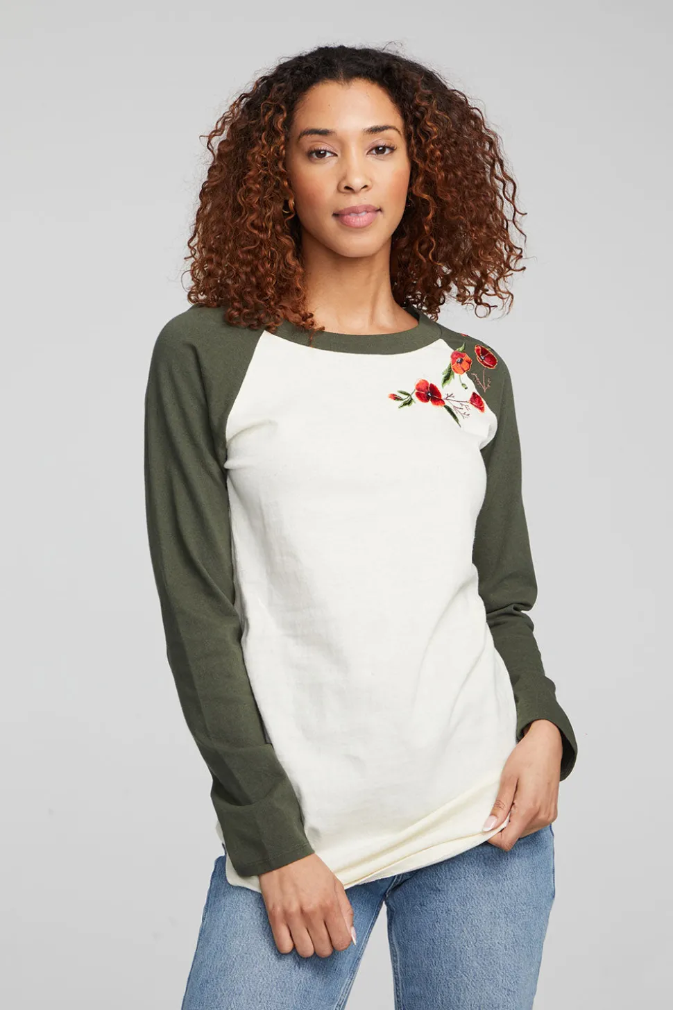 Chaser Brand Poppy Embroidery Football Long Sleeve Outlet