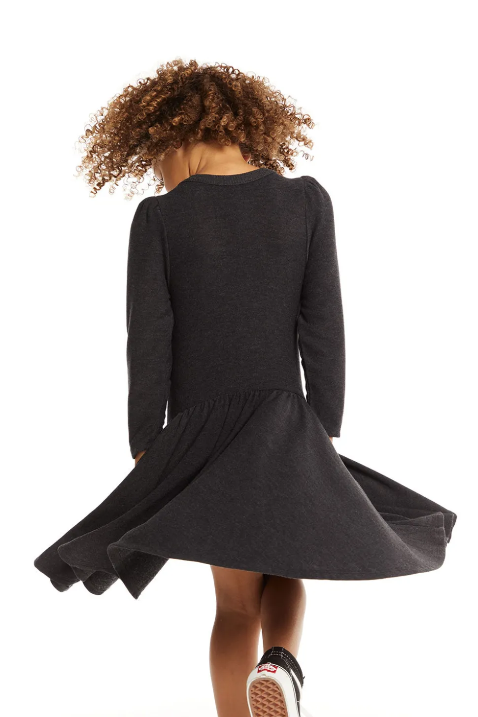 Chaser Brand Puff Black Licorice Long Sleeve Dress With Twirl Skirt Shop