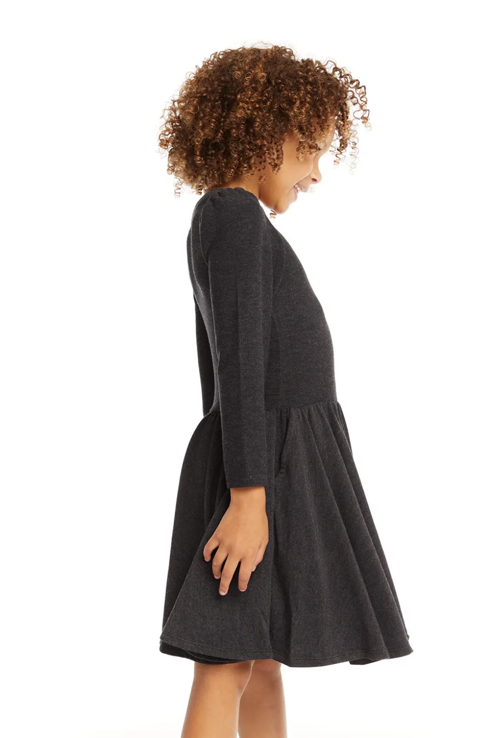 Chaser Brand Puff Black Licorice Long Sleeve Dress With Twirl Skirt Shop