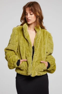 Chaser Brand Puff Sleeve Green Olive Jacket Flash Sale