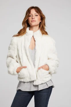 Chaser Brand Puff Sleeve Starry White Jacket Discount