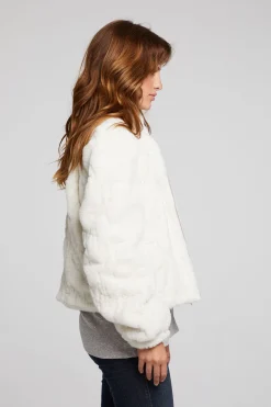 Chaser Brand Puff Sleeve Starry White Jacket Discount