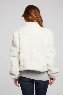 Chaser Brand Puff Sleeve Starry White Jacket Discount