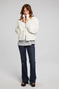 Chaser Brand Puff Sleeve Starry White Jacket Discount