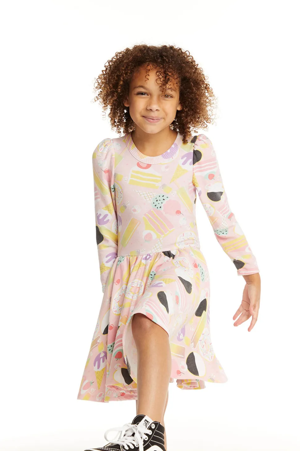Chaser Brand Puff Sweet Treats Long Sleeve Dress With Twirl Skirt Flash Sale