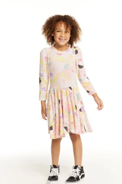 Chaser Brand Puff Sweet Treats Long Sleeve Dress With Twirl Skirt Flash Sale
