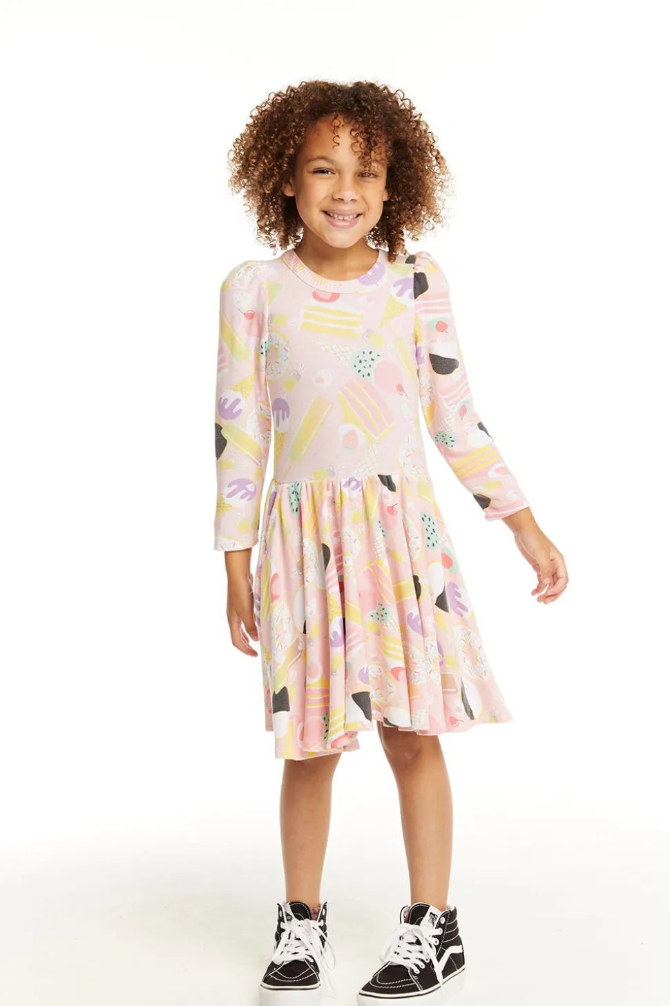 Chaser Brand Puff Sweet Treats Long Sleeve Dress With Twirl Skirt Flash Sale